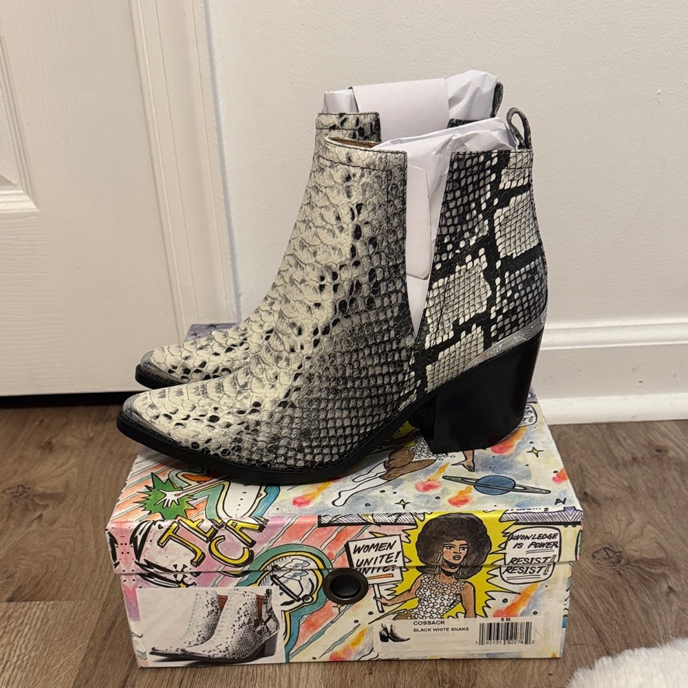 Jeffrey Campbell Cromwell Cossack Snake-Embossed Leather Western Ankle Boot
